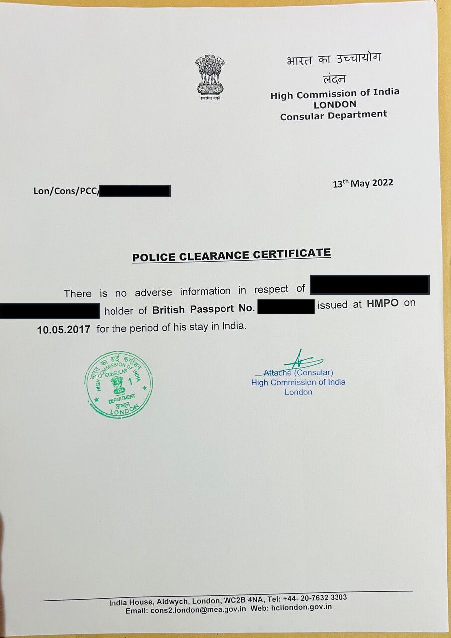 Example Police Clearance Certificate